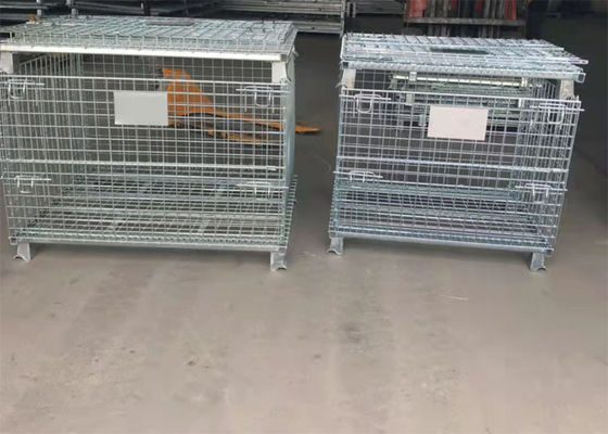 Jaula galvanizada de la plataforma del metal de la caja de almacenamiento 6.4m m con los pies/el marco plegable del alambre