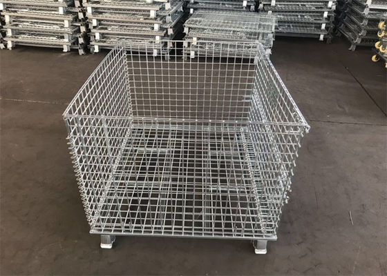 Jaula galvanizada de la plataforma del metal de la caja de almacenamiento 6.4m m con los pies/el marco plegable del alambre