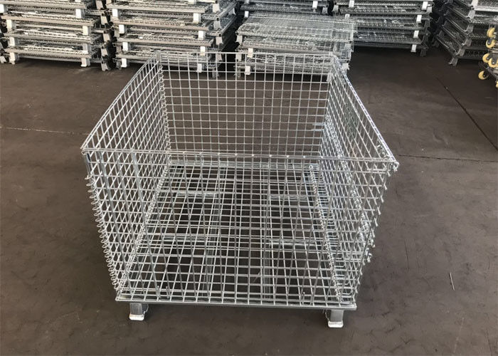 Jaula galvanizada de la plataforma del metal de la caja de almacenamiento 6.4m m con los pies/el marco plegable del alambre
